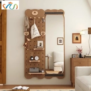 Gương cánh trượt hình Gấu có led phối kệ Vuadecor nhiều màu kích thước 75x140cm