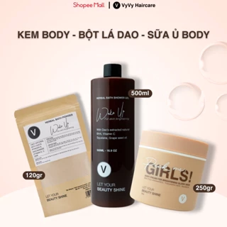 Bộ chăm sóc da body tẩy tế bào chết và dưỡng da mềm mịn trắng hồng đều màu vyvyhaircare V 820gr