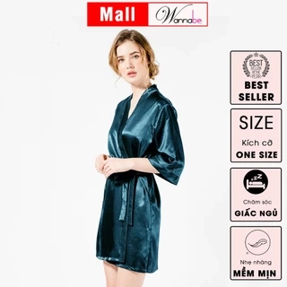 Áo choàng ngủ lụa WANNABE áo khoác ngủ lụa kimono dạng cơ bản trơn đơn giản dễ mặc sang trọng KI010