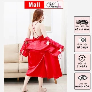 Áo choàng ngủ WANNABE áo khoác ngủ kimono lụa xẻ sườn cánh tay đan khoen xxx cột nơ xinh xắn KIS33
