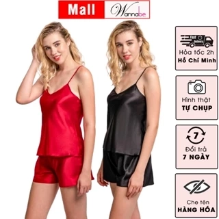 COMBO 2 đồ bộ mặc nhà WANNABE đồ ngủ nữ quần sọt áo 2 dây lụa mịn mát kiểu đơn giản thoải mái BS612