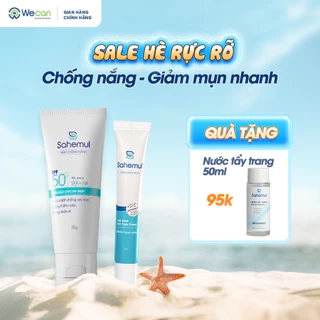 Combo Kem Mụn Sahemul 20gr dùng cho mụn bọc, mụn viêm & Kem Chống Nắng Kiềm Dầu 50gr [TẶNG NTT 50ML]