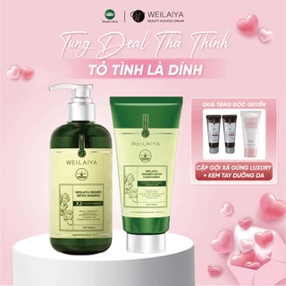 Cặp dầu gội xả tóc thảo dược Weilaiya gừng hà thủ ô giúp dưỡng đen và kích thích mọc tóc