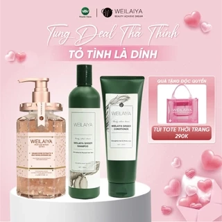 Combo Sữa tắm nước hoa, trắng da toàn thân Damask và cặp dầu gội đầu, dầu xả tóc thảo dược gừng Weilaiya ngăn rụng tóc
