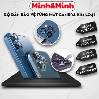 Bộ dán bảo vệ từng mắt camera iphone KTM bằng kim loại chống xước, chống lóa, HD cho ip 14Promax ,13 12 11 Pro Max