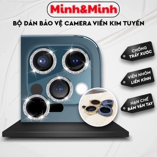 Bộ mắt nhũ dán bảo vệ camera iphone KTM , 11 promax , 12, 13, 14 pro max,viền kim tuyến mặt kính cường lực.