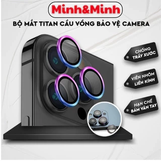Bộ mắt Titan dán bảo vệ camera iphone KTM, 11 promax , 12, 13, 14 pro max,viền nhôm cầu vồng mặt kính cường lực