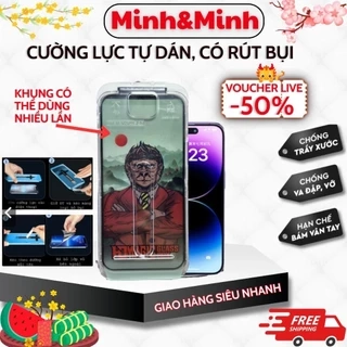 Kính cường lực iphone khung dán tự lấy bụi KTMSTORE, viền mỏng không che vào màn máy, ip xsmax 11 12 14 15Pro 16promax