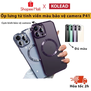 Ốp Điện Thoại từ tính Silicon Trong Suốt KOLEAD P41 Có viền và Vòng Kim Loại Sang Trọng Cho iphone 12 13 14 Pro Max plus