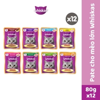 Thức Ăn Cho Mèo Lớn Dạng Sốt WHISKAS - 80g (12 gói) - Dinh Dưỡng Hoàn Thiện & Cân Bằng Cho Mèo Từ 1 Tuổi