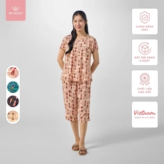 Bộ mặc nhà nữ WINNY kiểu cộc tay quần ngố chất lanh mềm mát thấm hút nhanh khô 2MNLA23009N