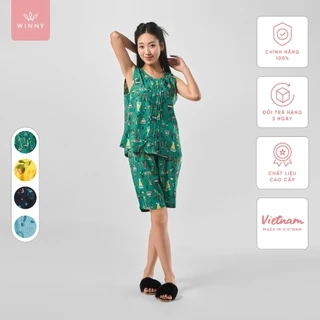 Bộ mặc nhà nữ WINNY kiểu sát nách quần ngố chất Lanh mềm mịn thấm hút nhanh khô 2MNLA23031S