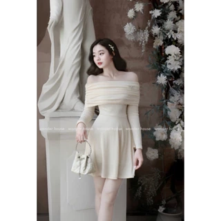 Wonderhouse Minxy Dress đầm trễ vai tay dài chất vải thun gân dạo phố nữ tính