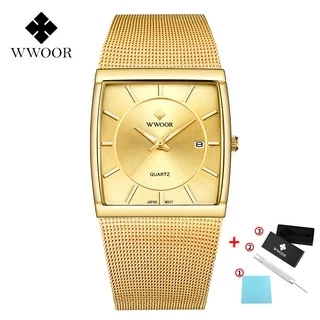 Đồng hồ quartz WWOOR 88831 chống nước bằng thép không gỉ mạ vàng