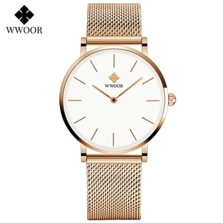 Đồng Hồ Quartz WWOOR Chất Liệu Thép Không Gỉ Mạ Vàng Hồng Chống Thấm Nước Reloj Mujer-8840