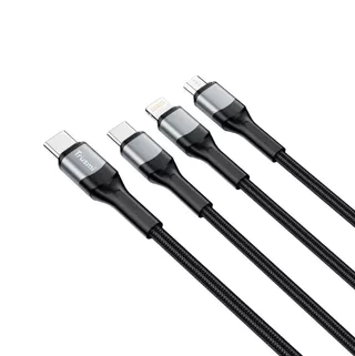 Cáp Sạc nhanh Trusmi 66W 3 in 1 C TO C/L/M 66W Braided Cable Black 1.2M