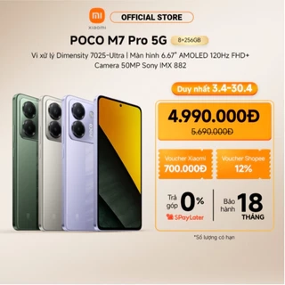 Điện thoại thông minh POCO M7 Pro 5G (8+256GB) | 6.67" AMOLED 120Hz FHD+ | Camera 50MP+2MP | MD7025-Ultra | 5110mAh/45W