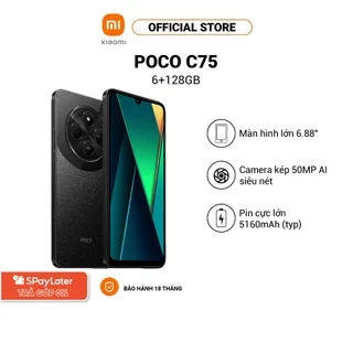 Điện Thoại Thông Minh POCO C75 (6+128GB) | Màn hình 6,88" | Pin 5160mAh | Camera kép 50MP AI