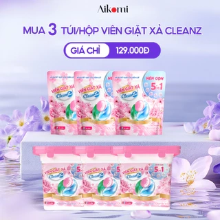 Combo 3 túi/hộp viên giặt thơm CleanZ giặt sạch diệt khuẩn tiện lợi 5 trong 1 (16 viên) Hương Hoa Đào Thơm Mát
