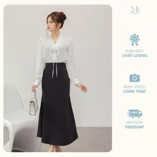 Chân váy nữ dáng đuôi cá dài eo cao màu đen và kem thanh lịch, sang trọng YAME YCV597