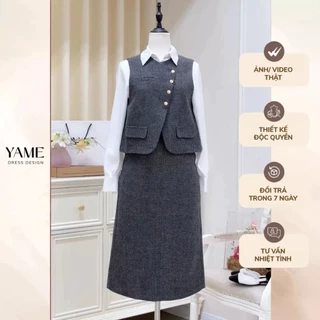 Set dạ Áo gile dáng vest rời (không kèm sơ mi) & Chân váy A dáng dài YAME YA537+YCV537