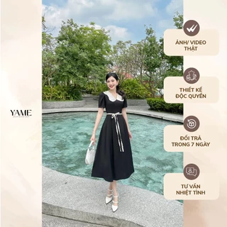 Váy ngắn tay dáng dài cổ sen thanh lịch Yv198 YAME
