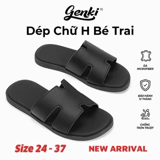 Dép Lê Chữ H Genki Bé Trai Quai Da Đế Cao Su Chống Trơn Trượt Màu Vàng Bò