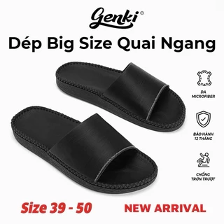 Dép Quai Ngang Big Size Nam Genki Màu Đen Đế Cao Su Chống Trơn Trượt Đế Bằng