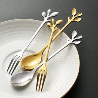 Thìa nĩa ăn trái cây inox mạ vàng Yeahcook