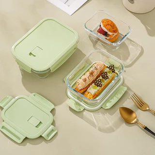 YEAHCOOK Hộp cơm văn phòng bằng thủy tinh chia ngăn chống tràn dùng được trong lò vi sóng