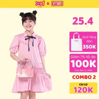 Đầm váy sơ mi cho bé gái YF từ 18-55 KG, chất vải 100% cotton YDX054-4