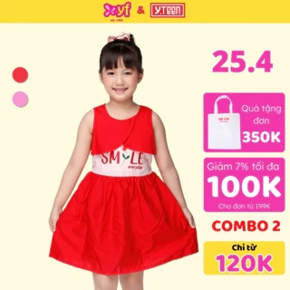 Đầm Xòe Cho Bé Thêu Chữ Smile Everyday, 2 màu đỏ & hồng hiệu YF - YDX004-0