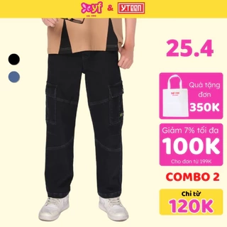 Quần Jean Túi Hộp 2 Màu Cho Bé Trai Từ 37-62KG, Từ 10-16 Tuổi Vải Cotton Mềm Thoải Mái EQY019-4