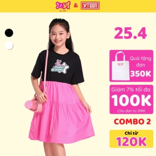 Váy đầm babydoll cộc tay cho bé gái 18-55KG áo thun váy xòe chất vải cotton 4 chiều mêm mát TDX036-4