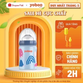 Bình sữa thủy tinh cổ rộng Yoboo YB-0043/0044 bọc silicon cảm biến nhiệt - Chính hãng