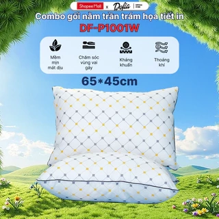 Combo 2 Gối ngủ Dofia khách sạn 5 sao Hilton cao cấp in họa tiết sợi bông mềm mịn - Chính hãng