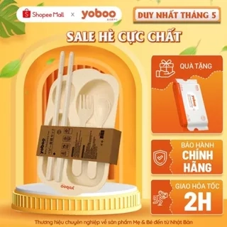 Khay tập ăn dặm cho bé Yoboo YB-0031 kèm thìa, muỗng, đũa, chất liệu lúa mạch dùng được cho lò vi sóng - Hàng chính hãng