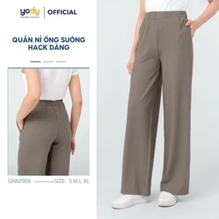 Quần nỉ nữ YODY dáng suông basic sọc tăm tôn dáng dễ mặc TRA - QNN7006
