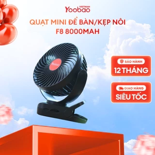 Quạt sạc mini Yoobao F8 để bàn/kẹp nôi 8000mAh 3 tốc độ | Đèn LED + sạc dự phòng | Bảo hành 12 tháng
