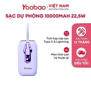 Sạc dự phòng Yoobao LK11 10000mAh 22,5W | Màn hình LED | Tích hợp cáp sạc Type C & Lightning | Bảo hành 12 tháng