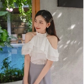 YU CHERRY | Áo cổ trụ nữ có thể mặc 2 kiểu Halter Layered Mimi Top YA398