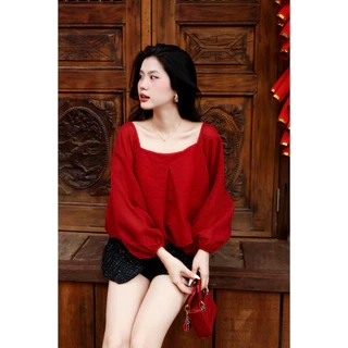 YUCHERRY | Áo kiểu nữ tay phồng thiết kế cột dây phía sau KIMMIE TIE TOP YA506