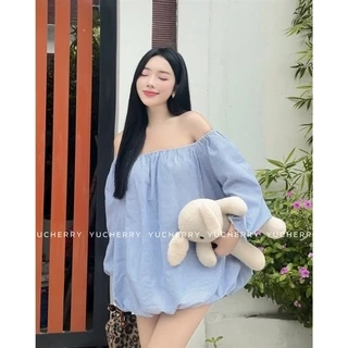 YUCHERRY | Áo Trễ Vai Sọc Babydoll PUMPKIN TOP YA508