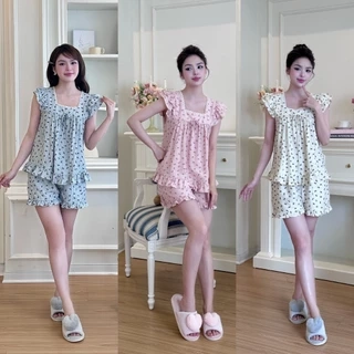 BỘ MẶC NHÀ SHE BY ZAM - CDBN - BỘ NGẮN TAY QUẦN ĐÙI BÈO NƠ CÁNH TIÊN