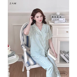BỘ MẶC NHÀ SHE BY ZAM - TCLKR - BỘ NGẮN TAY QUẦN DÀI KẺ VISCOSE PHỐI REN