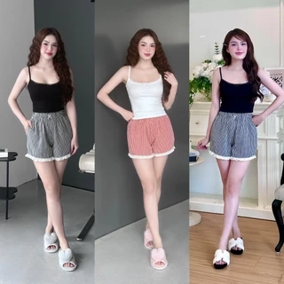 SHE BY ZAM - ÁO HAI DÂY PHỐI REN & QUẦN ĐÙI KẺ SỌC