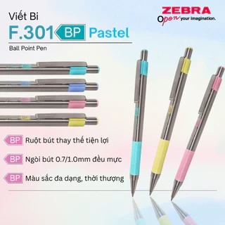 Bút Bi Kim Loại Cao Cấp F.301 Pastel Zebra Pen 1.0mm - Mực Xanh, Vỏ Kim Loại Sang Trọng [Chính Hãng]