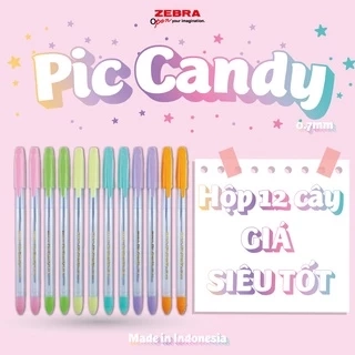 Bút bi nắp Pic Candy 0.7mm hộp 12 cây mực xanh - Zebra [Chính hãng]