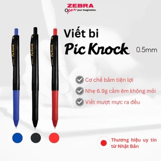 Bút Bi Pic Knock 0.5mm Zebra Pen - Bút Bi Đẹp Mực Đều Màu Đen Đỏ Xanh - Viết Mượt Nhẹ 6.9g [Chính Hãng]