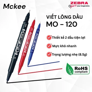 Bút Lông Dầu Zebra MO-120 2 Đầu 0.5mm & 1.1-1.3mm - Mực Đậm, Viết Mượt, Đen/Đỏ/Xanh [Chính hãng]